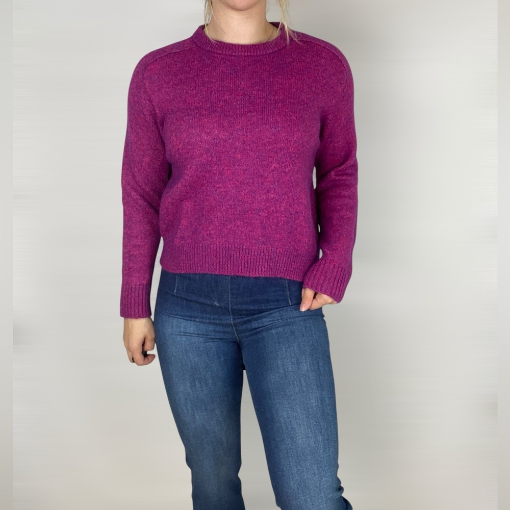 J. CREW Wool Saddle Sleeve Crewneck Sweater Purple Long Sleeve Fall Winter